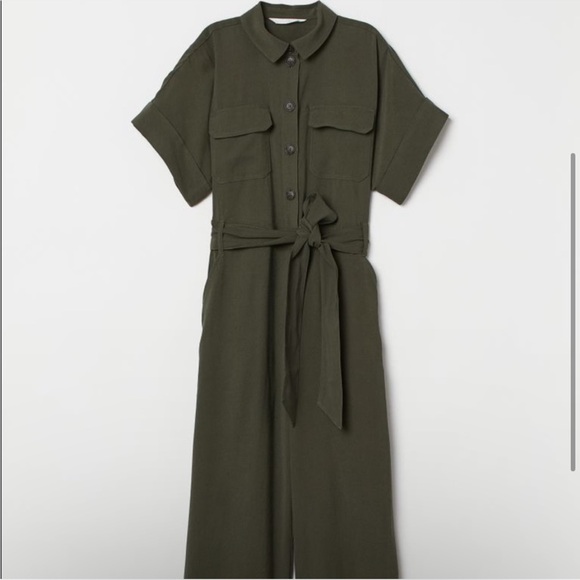H&M army green cropped leg jumpsuit size 6 - Picture 5 of 6